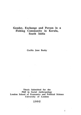 Gender, Exchange and Person in a Fishing Community in Kerala, South India