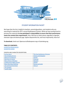 Student Information Packet