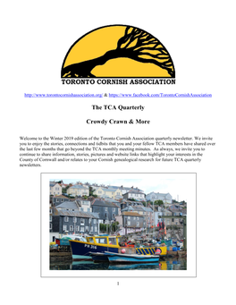 Winter 2019 Edition of the Toronto Cornish Association Quarterly Newsletter