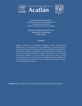 El Proceso De Gentrificación En La Delegación Cuauhtémoc 2005-2015