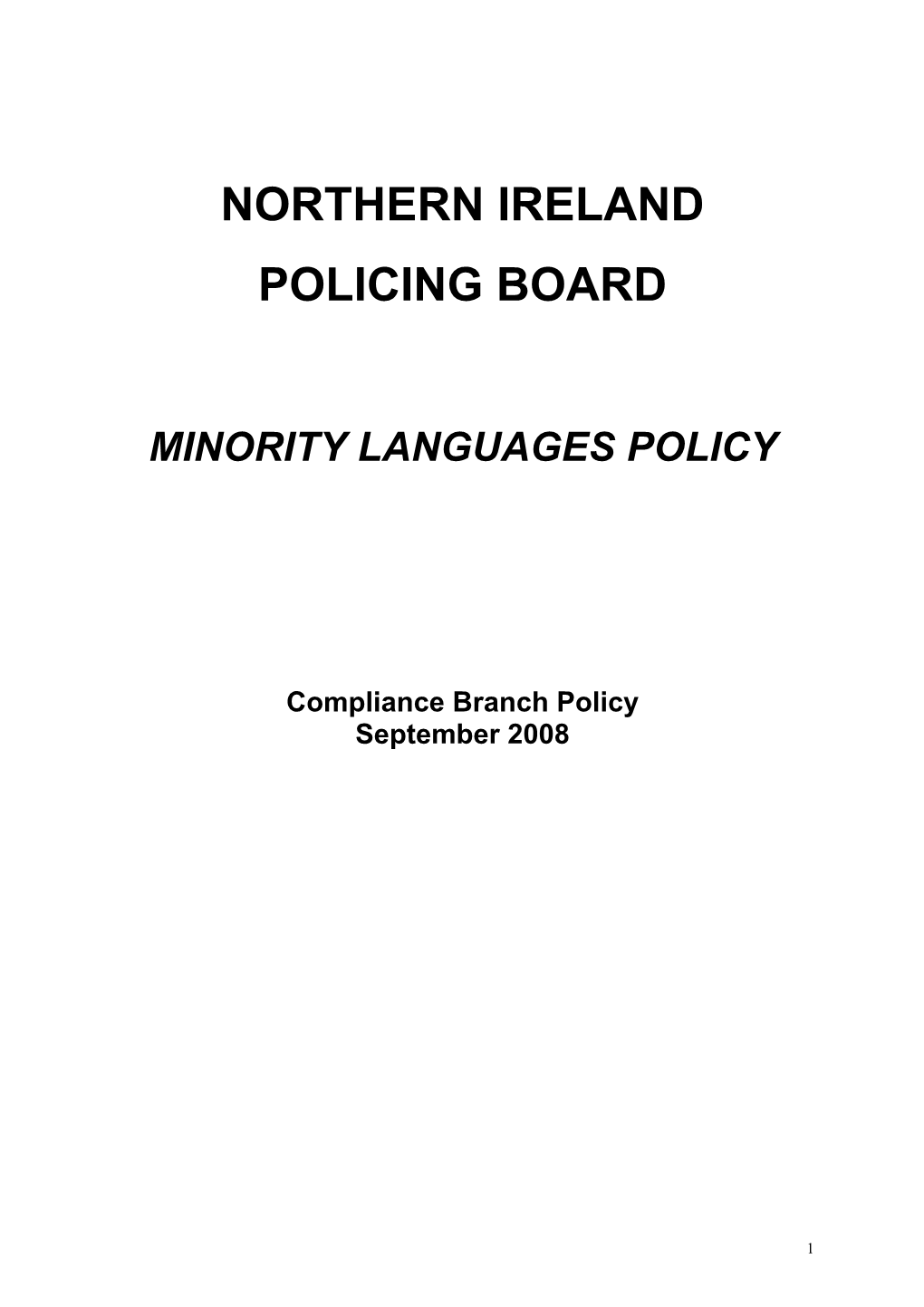 Northern Ireland Policing Board Minority Languages
