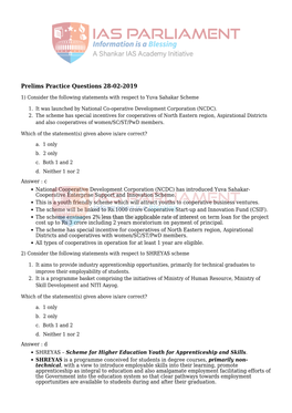 Prelims Practice Questions 28-02-2019