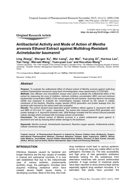 Antibacterial Activity and Mode of Action of Mentha Arvensis Ethanol Extract Against Multidrug-Resistant Acinetobacter Baumannii