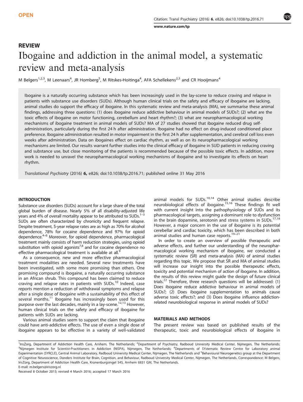 Ibogaine and Addiction in the Animal Model, a Systematic Review and Meta-Analysis