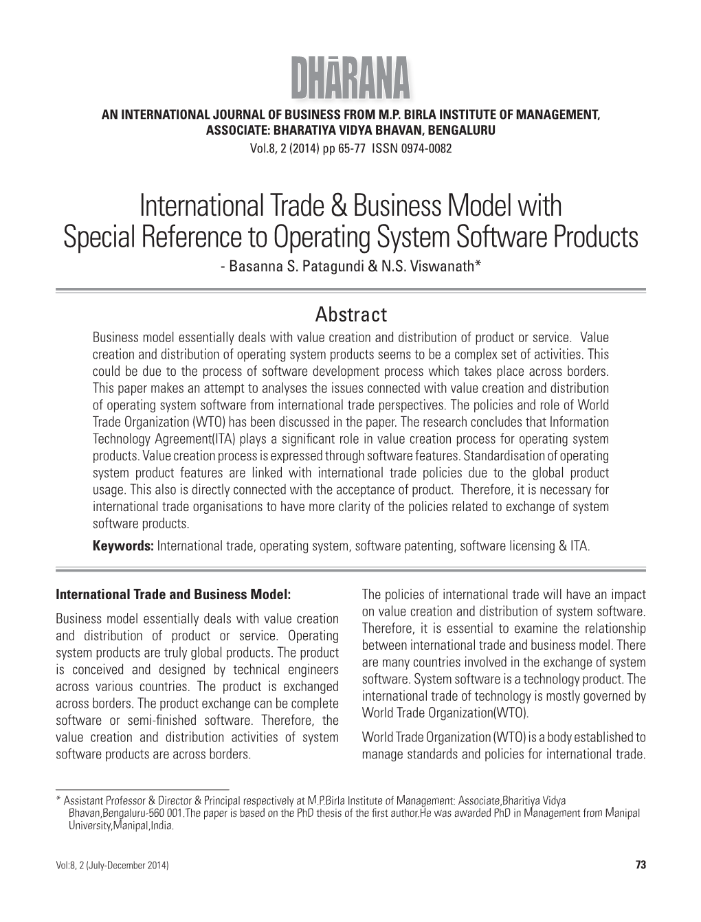 International Trade & Business Model with Special Reference To