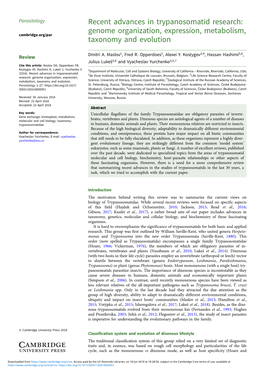 Recent Advances in Trypanosomatid Research: Genome Organization, Expression, Metabolism, Taxonomy and Evolution