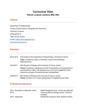Curriculum Vitae Patrick Leopold Jambura Msc Bsc