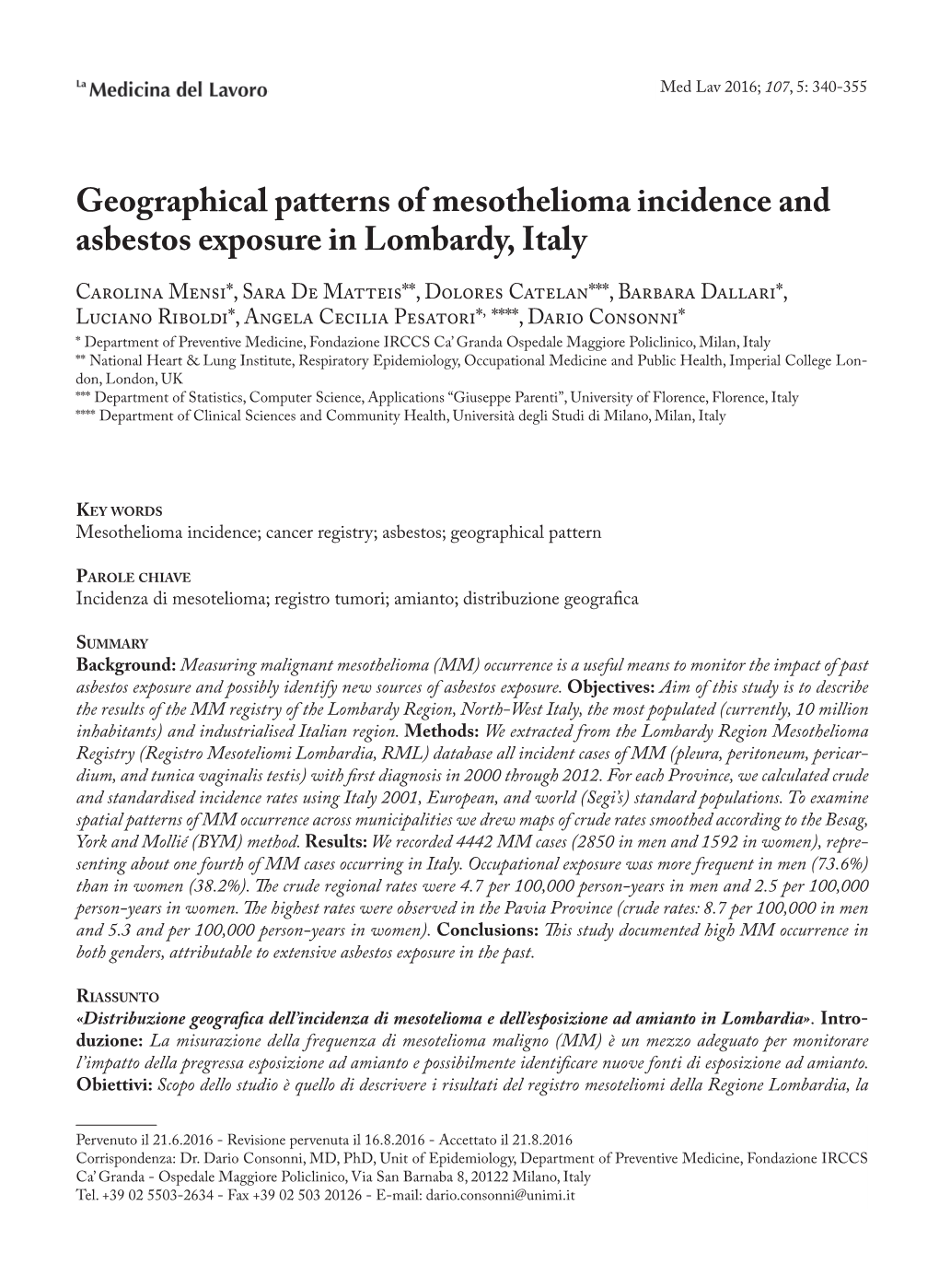 Geographical Patterns of Mesothelioma Incidence And