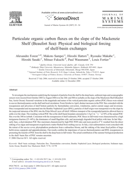 Particulate Organic Carbon Fluxes on the Slope of the Mackenzie Shelf