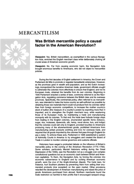 MERCANTILISM Was British Mercantile Policy a Causal Factor in the American Revolution?