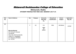 Shimurali Sachinandan College of Education Shimurali, Nadia STUDENT PROFILE for the B.ED