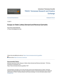 Essays on State Lottery Demand and Revenue Earmarks