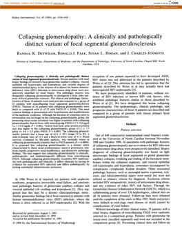 Collapsing Glomerulopathy: a Clinically and Pathologically Distinct Variant of Focal Segmental Glomeruloscierosis