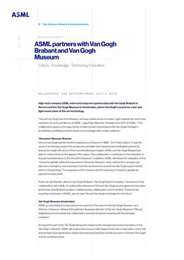 ASML Partners with Van Gogh Brabant and Van Gogh Museum Culture - Knowledge - Technology Education