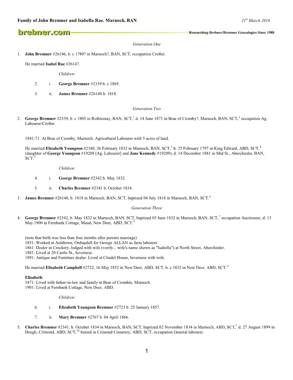 Family of John Bremner and Isabella Rae. Marnoch, BAN 21St March 2016