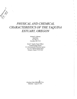 Physical and Chemical Characteristics of the Yaquina Estuary, Oregon