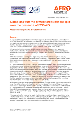 Gambians Trust the Armed Forces but Are Split Over the Presence of ECOMIG