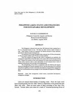 Philippine Lakes: Status and Strategies for Sustainable Development