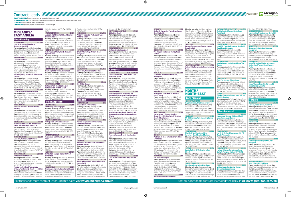 Contract Leads Powered by EARLY PLANNING Projects in Planning up to Detailed Plans Submitted