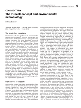 The Virocell Concept and Environmental Microbiology