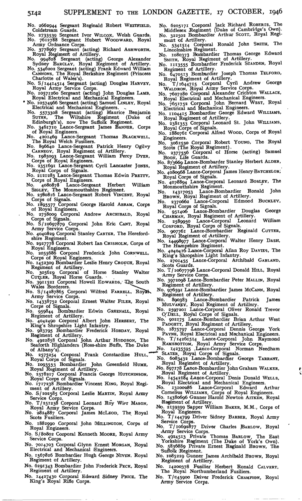 5142 Supplement to the London Gazette, 17 October, 1946