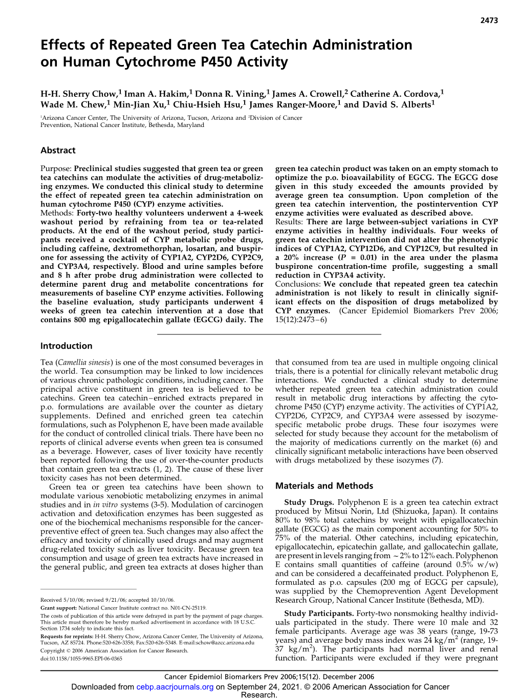 Effects of Repeated Green Tea Catechin Administration on Human Cytochrome P450 Activity