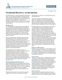 Presidential Directives: an Introduction