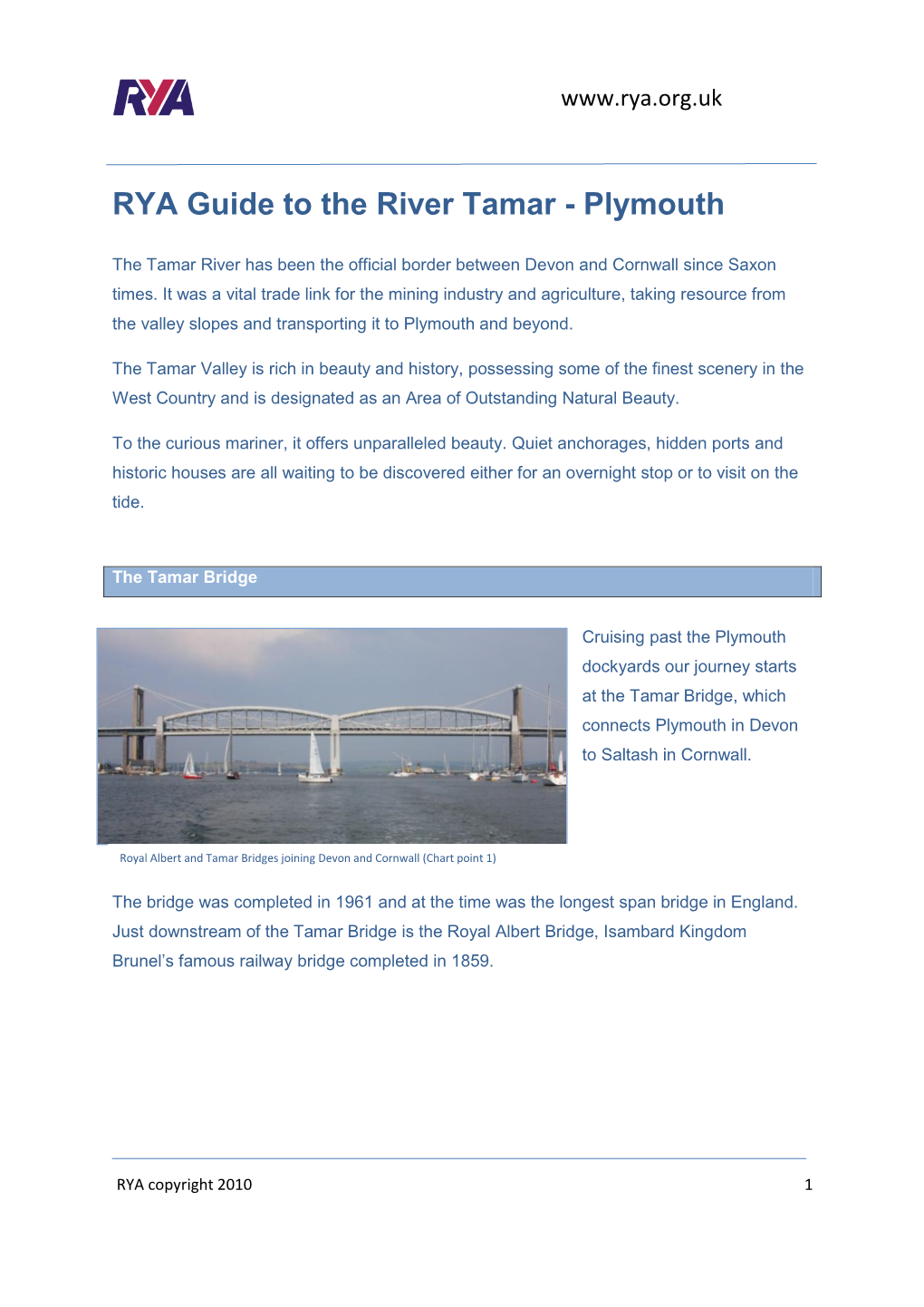 RYA Guide to the River Tamar - Plymouth