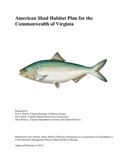 American Shad Habitat Plan for the Commonwealth of Virginia