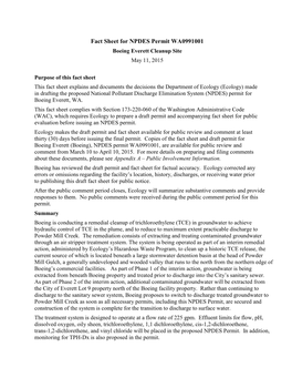 Fact Sheet for NPDES Permit WA0991001 Boeing Everett Cleanup Site May 11, 2015