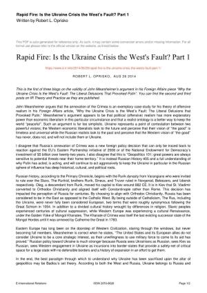 Is the Ukraine Crisis the West's Fault? Part 1 Written by Robert L