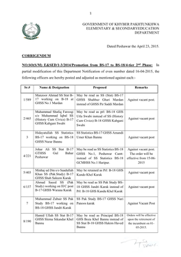 Government of Khyber Pakhtunkhwa Elementary & Secondaryeducation Department