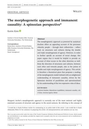 The Morphogenetic Approach and Immanent Causality: a Spinozian Perspective*