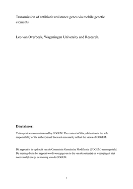 Transmission of Antibiotic Resistance Genes Via Mobile Genetic Elements