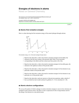 Energies of Electrons in Atoms Notes on General Chemistry