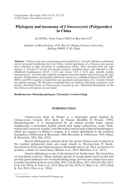 Phylogeny and Taxonomy of Climacocystis (Polyporales) in China