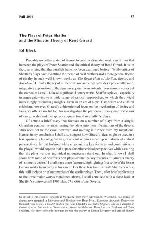 The Plays of Peter Shaffer and the Mimetic Theory of René Girard Ed Block