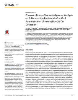 Pharmacokinetic-Pharmacodynamic Analysis on Inflammation Rat Model After Oral Administration of Huang Lian Jie Du Decoction