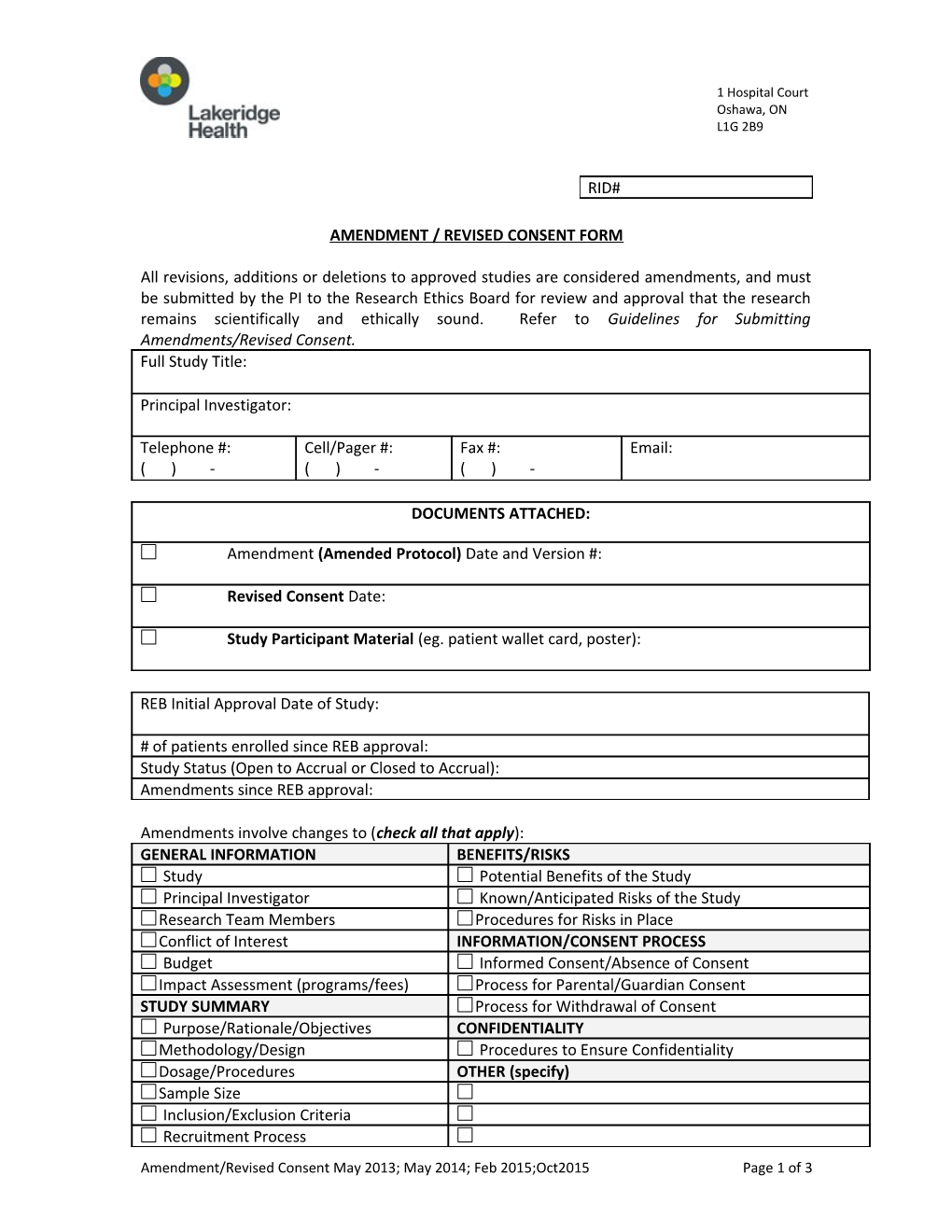 Amendment & Revised Consent Form