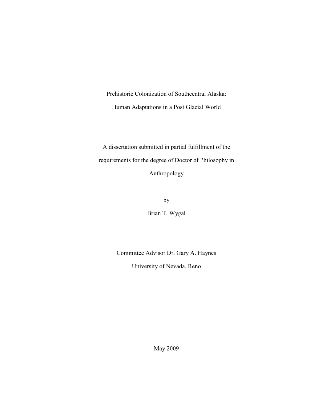 Prehistoric Colonization of Southcentral Alaska