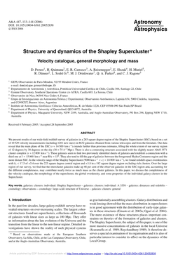 Structure and Dynamics of the Shapley Supercluster