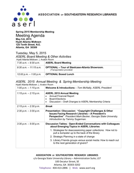Meeting Agenda May 5-6, 2015 Hyatt Atlanta Midtown 125 Tenth Street, N.E