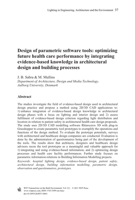 Design of Parametric Software Tools: Optimizing Future Health Care Performance by Integrating Evidence-Based Knowledge in Architectural Design and Building Processes