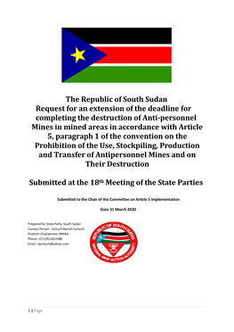 The Republic of South Sudan Request for an Extension of the Deadline For