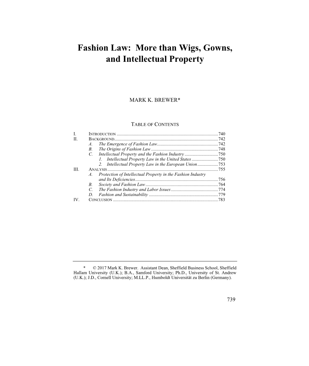 Fashion Law: More Than Wigs, Gowns, and Intellectual Property