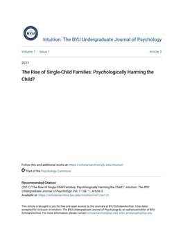 The Rise of Single-Child Families: Psychologically Harming the Child?