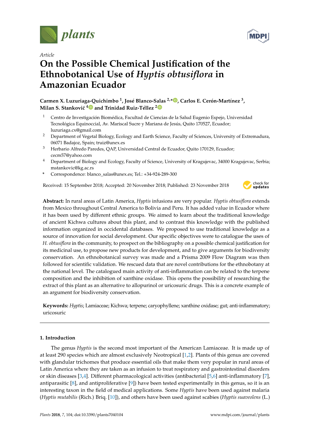 On the Possible Chemical Justification of the Ethnobotanical Use of Hyptis
