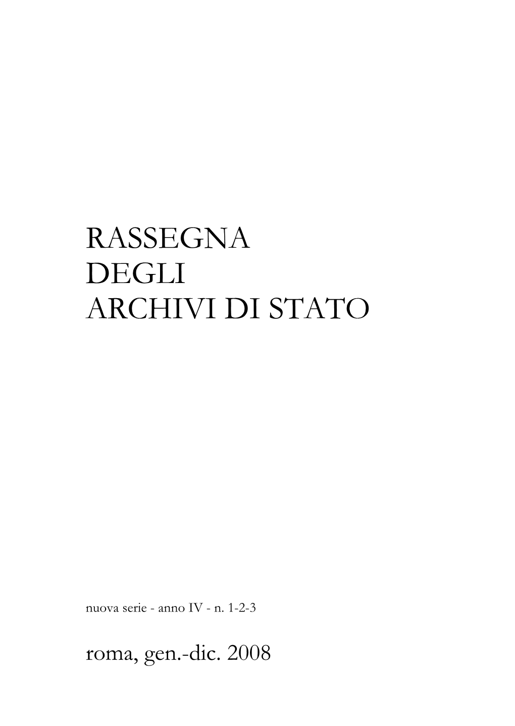 Rassegna Degli Archivi Di Stato