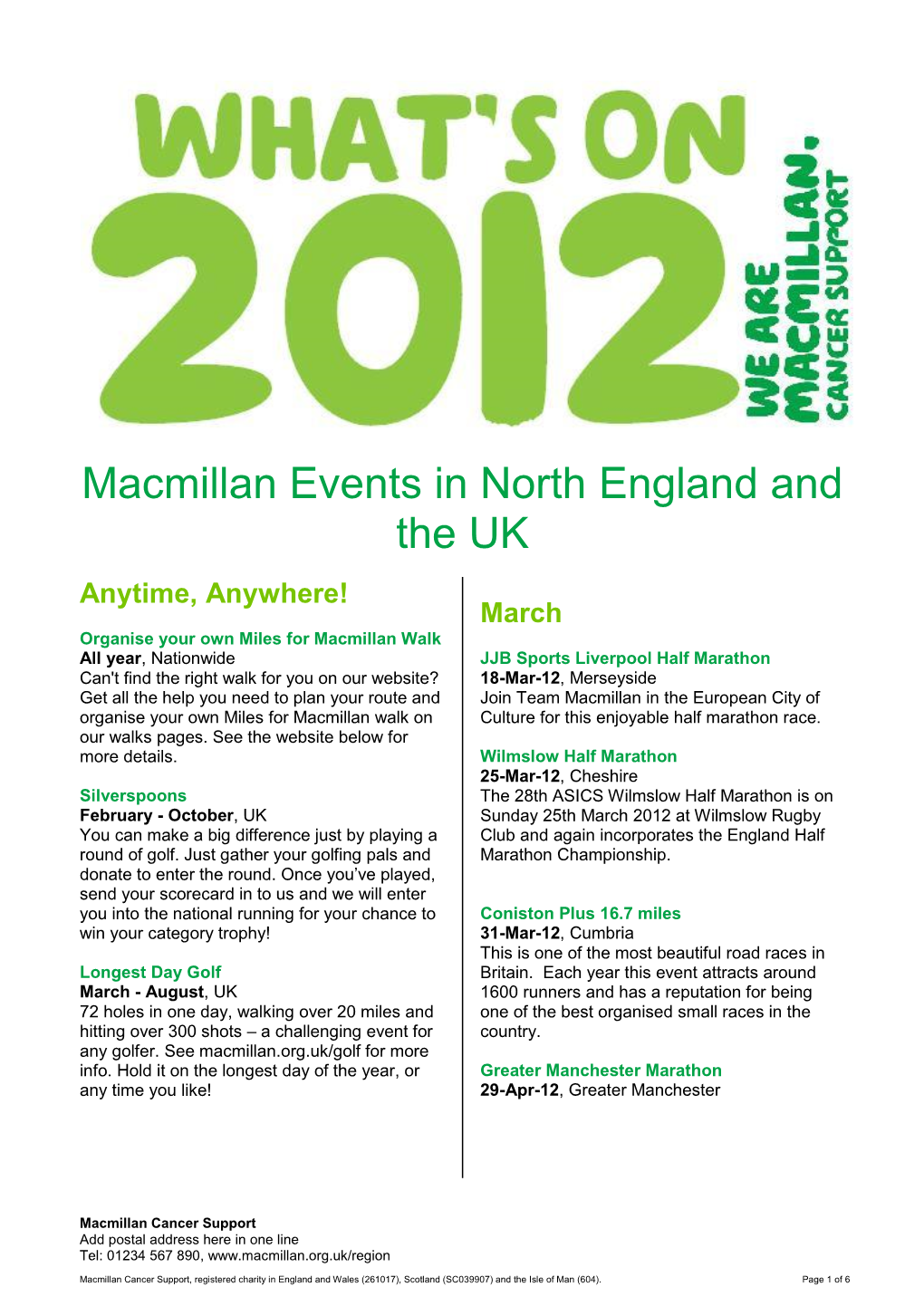 Macmillan Events in North England and the UK