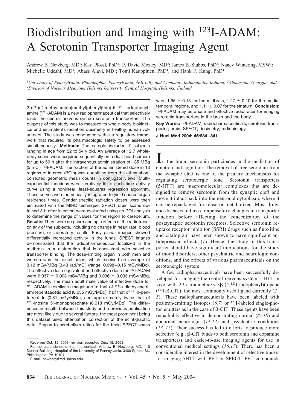 A Serotonin Transporter Imaging Agent